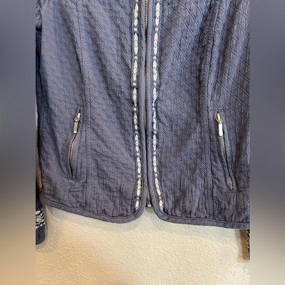 The Buckle Stoosh Blue Quilted Jacket Medium Fitted Zip Sweater a493 - Picture 3 of 10